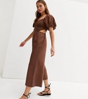 New Look Dark Brown Shirred Cut Out Side Crop Jumpsuit